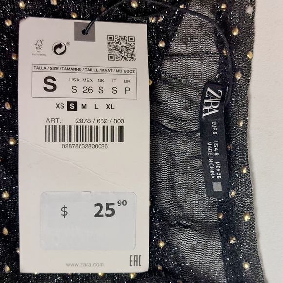 Zara black studded mesh top, S, NWT - Picture 6 of 9